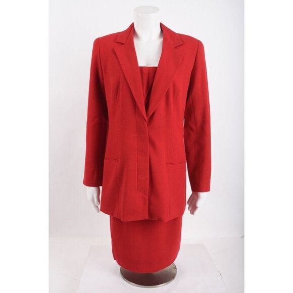 Jennifer Jane Womens Red Skirt Suit Set Blazer Jacket US 8 - Picture 1 of 14